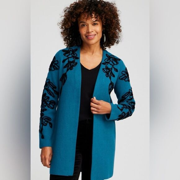 Chico’s Size 1 Chenille Soutache Cardigan - Picture 1 of 11